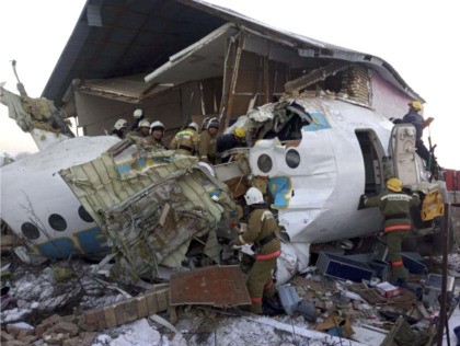 In this handout photo provided by the Emergency Situations Ministry of the Republic of Kazakhstan, police and rescuers work on the side of a plane crash near Almaty International Airport, outside Almaty, Kazakhstan, Friday, Dec. 27, 2019. Almaty International Airport said a Bek Air plane crashed Friday in Kazakhstan shortly …