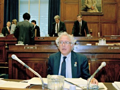 Vermont Rep. Bernard Sanders, sitting in his seat in the Banking Committee room, Aug. 11,