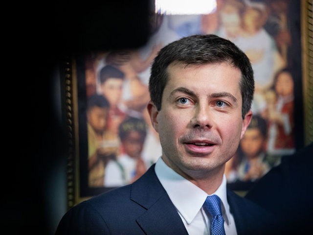 South Bend, Indiana mayor and Democratic presidential candidate, Pete Buttigieg, talks to the press after a Sunday morning service at Greenleaf Christian Church in Goldsboro, North Carolina on December 1, 2019. (Photo by Logan Cyrus / AFP) (Photo by LOGAN CYRUS/AFP via Getty Images)