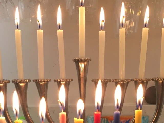 Chanukah lights (Joel Pollak / Breitbart News)