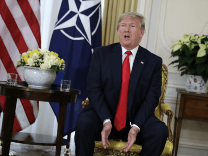U.S. President Donald Trump speaks during his meeting with NATO Secretary General, Jens Stoltenberg at Winfield House in London, Tuesday, Dec. 3, 2019. US President Donald Trump will join other NATO heads of state at Buckingham Palace in London on Tuesday to mark the NATO Alliance's 70th birthday. (AP Photo/Evan …