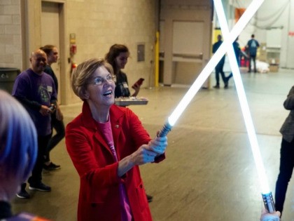 Sen. Elizabeth Warren’s (D-MA) campaign posted a picture of the presidential hopeful wielding a lightsaber, warning “Billionaires, Wall Street CEOs, and Sith Lords” to “beware.”
