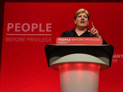 Britain's opposition Labour Party Shadow Foreign Secretary Emily Thornberry gestures as sh