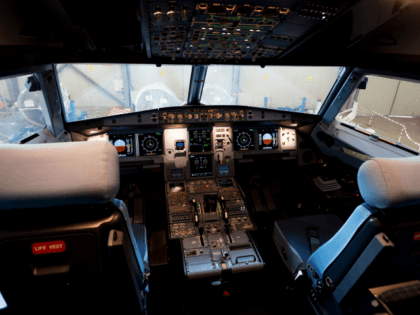 Picture shows the cockpit of the new Airbus A 320 neo aircraft model presented by the Spanish low-cost airline Vueling at Barcelona's airport in El Prat de Llobregat on September 27, 2018. (Photo by Josep LAGO / AFP) (Photo credit should read JOSEP LAGO/AFP via Getty Images)