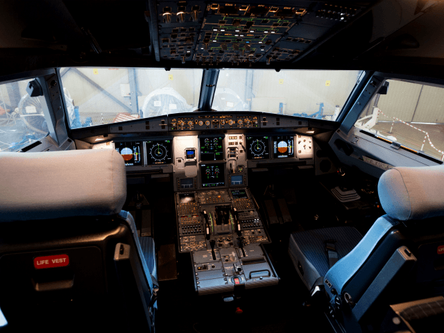 Picture shows the cockpit of the new Airbus A 320 neo aircraft model presented by the Span