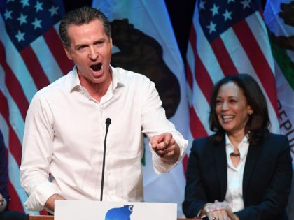 California gubernatorial candidate Gavin Newsom speaks to the crowd at a campaign rally be