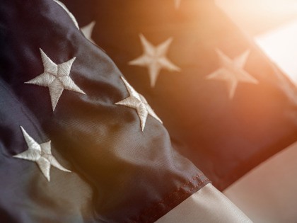 Close up of a star on the american flag with copy space