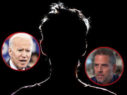 (INSET: Joe and Hunter Biden) silhouette of man in dark place, anonymous backlit contour