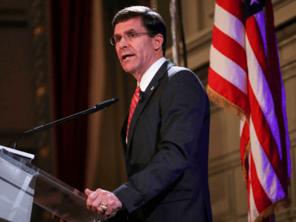 U.S. Secretary for Defense Mark Esper during a panel discussion at the Concert Noble in Brussels, on October 24, 2019. - U.S. Secretary for Defense Mark Esper spoke at the event ahead of a two-day NATO defense ministers meeting which will be held at NATO headquarters in Brussels. (Photo by …