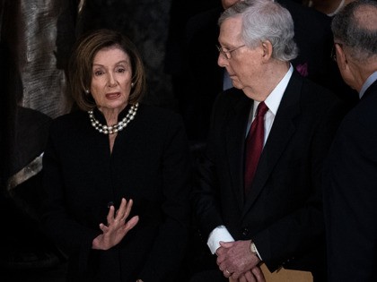 WASHINGTON, DC - OCTOBER 24: House Speaker Nancy Pelosi (D-CA) talks with Senate Majority