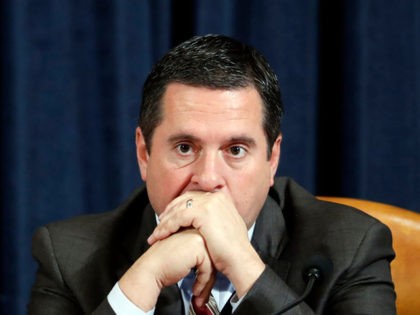 Ranking member of the House Permanent Select Committee on Intelligence Devin Nunes listens as Ambassador Kurt Volker, former special envoy to Ukraine, and Tim Morrison, a former official at the National Security Council, testify before the House Intelligence Committee on Capitol Hill in Washington, DC on November 19, 2019. (Photo …