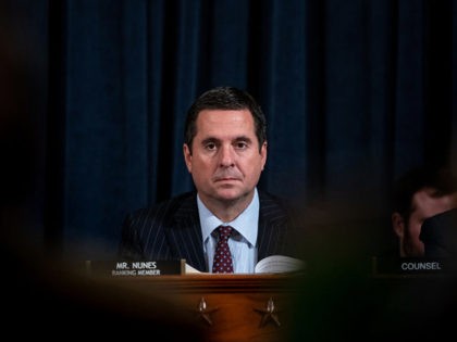 WASHINGTON, DC - NOVEMBER 20: Ranking member Devin Nunes (R-CA) looks on during testimony by Laura Cooper, deputy assistant secretary of defense for Russia, Ukraine, and Eurasia; and David Hale, under secretary of state for political affairs, before the House Intelligence Committee in the Longworth House Office Building on Capitol …