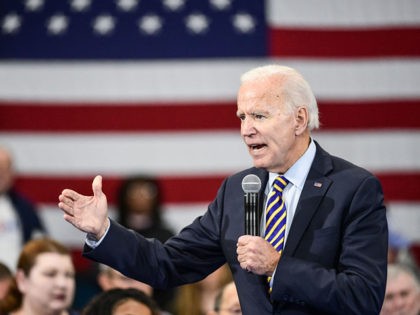 GREENWOOD, SC - NOVEMBER 21: Democratic presidential candidate, former vice President Joe Biden speaks to the audience during a town hall on November 21, 2019 in Greenwood, South Carolina. Polls show Biden with a commanding lead in the early primary state. (Photo by Sean Rayford/Getty Images)