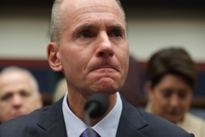 WASHINGTON, DC - OCTOBER 30: Dennis Muilenburg, president and CEO of the Boeing Company, testifies before the House Transportation and Infrastructure Committee October 30, 2019 on Capitol Hill in Washington, DC. The committee held a hearing on “The Boeing 737 MAX: Examining the Design, Development, and Marketing of the Aircraft.” …
