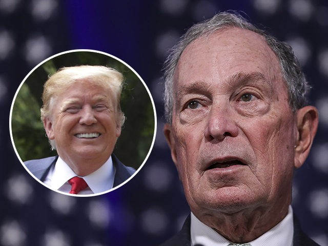 (INSET: Donald Trump) NORFOLK, VA - NOVEMBER 25: Newly announced Democratic presidential candidate, former New York Mayor Michael Bloomberg speaks during a press conference to discuss his presidential run on November 25, 2019 in Norfolk, Virginia. The 77-year old Bloomberg joins an already crowded Democratic field and is presenting himself …
