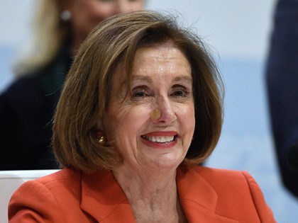 US House Speaker Nancy Pelosi gives a press conference during the UN Climate Change Confer
