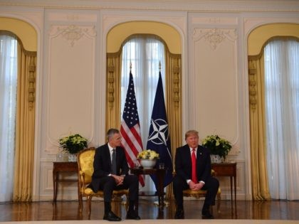 US President Donald Trump (R) with meets Nato Secretary General Jens Stoltenberg at Winfield House, London on December 3, 2019. - NATO leaders gather Tuesday for a summit to mark the alliance's 70th anniversary but with leaders feuding and name-calling over money and strategy, the mood is far from festive. …