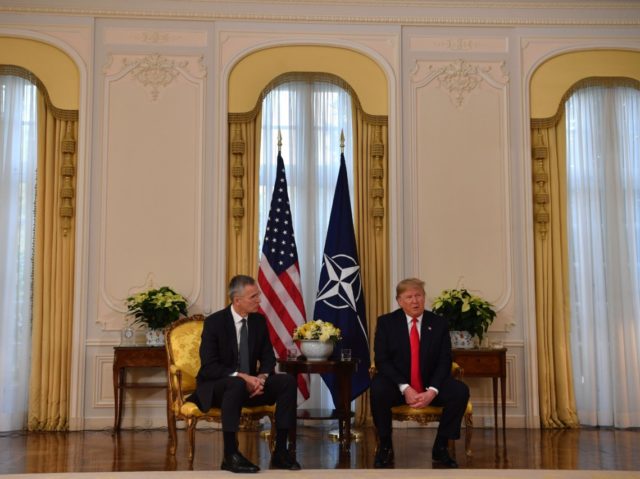US President Donald Trump (R) with meets Nato Secretary General Jens Stoltenberg at Winfie