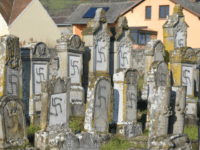 This picture taken on December 4, 2019, shows the jewish Westhoffen cemetery near Strasbourg, eastern France, where 107 graves were found vandalised with swastikas and antisemitic inscriptions. (Photo by Patrick HERTZOG / AFP) (Photo by PATRICK HERTZOG/AFP via Getty Images)
