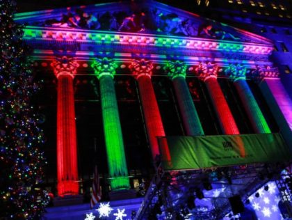 NEW YORK, NY - DECEMBER 05: A view of the NYSE building decoration as the New York Stock