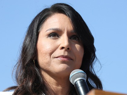 LOS ANGELES, CALIFORNIA - NOVEMBER 11: Democratic presidential candidate U.S. Rep. Tulsi Gabbard (D-HI) speaks during the inaugural Veterans Day L.A. event held outside of the Los Angeles Memorial Coliseum on November 11, 2019 in Los Angeles, California. The stadium's historic torch was lit at the ceremony to mark the …