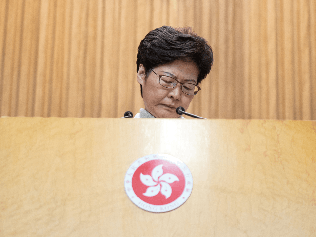 Hong Kong's Chief Executive Carrie Lam takes part in her weekly press conference in Hong K