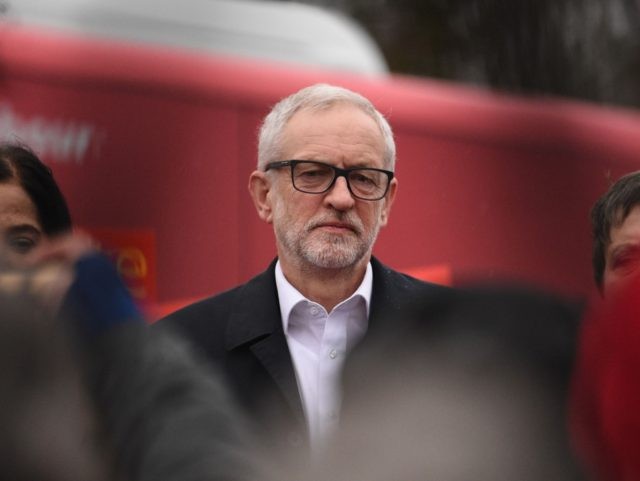 Opposition Labour party leader Jeremy Corbyn speaks to supporters during a campaign event