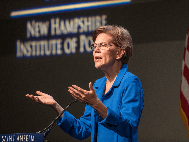 Democratic presidential candidate Sen. Elizabeth Warren (D-MA) gestures as she delivers an