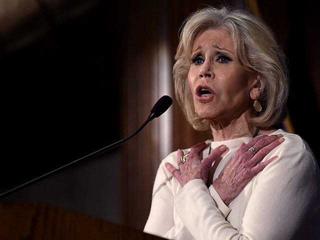 Actress and activist Jane Fonda speaks about her movement to push for political action on climate change during a luncheon at the National Press Club on December 17, 2019 in Washington, DC. (Photo by Olivier Douliery / AFP) (Photo by OLIVIER DOULIERY/AFP via Getty Images)