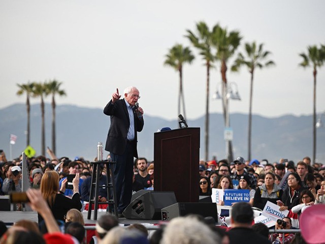 US Democratic presidential candidate Bernie Sanders speaks during a rally in the Venice Be
