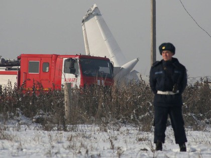 A view of the site of a passenger plane crash outside Almaty on December 27, 2019. - Some