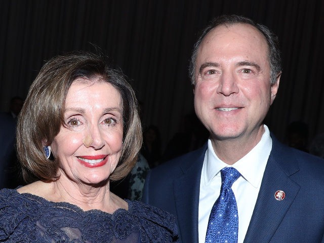 NEW YORK, NEW YORK - DECEMBER 12: Speaker of the House Nancy Pelosi (D-CA) and Rep. Adam Schiff attend the Robert F. Kennedy Human Rights Hosts 2019 Ripple Of Hope Gala & Auction In NYC on December 12, 2019 in New York City. (Photo by Bennett Raglin/Getty Images for for …
