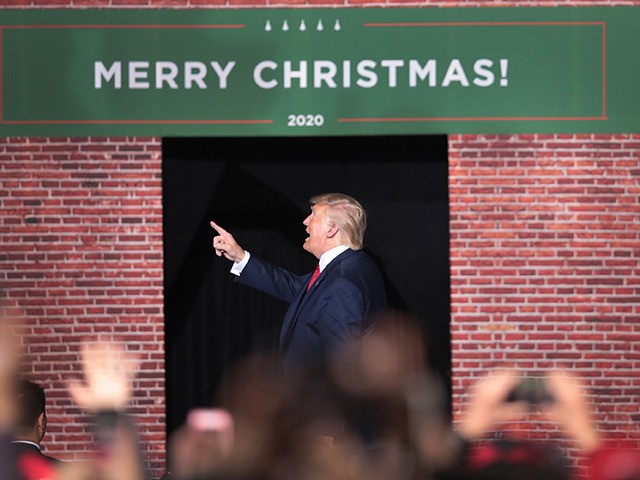 BATTLE CREEK, MICHIGAN - DECEMBER 18: President Donald Trump leaves his Merry Christmas Ra