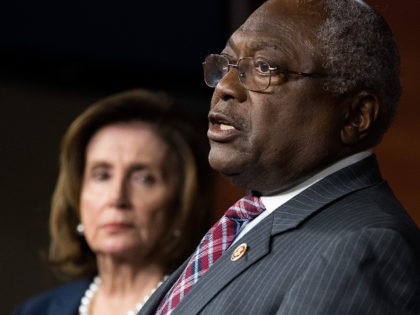 WASHINGTON, DC - MAY 11: L to R, House Minority Leader Nancy Pelosi (D-CA), Rep. James Clyburn (D-SC) and Rep. Xavier Becerra (D-CA) take questions during a news conference to discuss the rhetoric of presidential candidate Donald Trump, at the U.S. Capitol, May 11, 2016, in Washington, DC. Donald Trump …