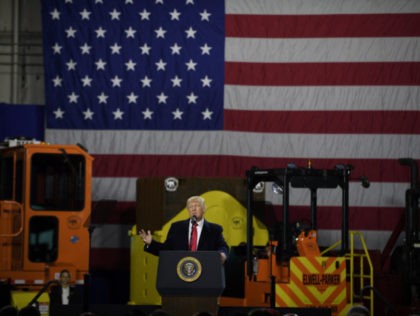 CORAOPOLIS, PA - JANUARY 18: President Donald Trump speaks to supporters at a rally at H&K Equipment, a rental and sales company for specialized material handling solutions on January 18, 2018 in Coraopolis, Pennsylvania. Trump visited the facility for a factory tour and to offer remarks to supporters and employees …