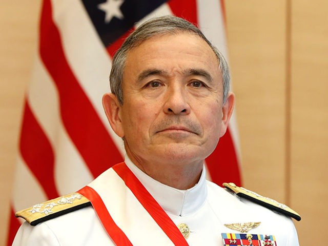 Admiral Harry Harris, Commander of the United States Pacific Command, waits for arrival of