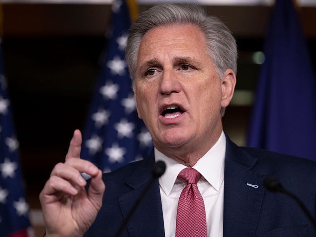WASHINGTON, DC DECEMBER 12: House Minority Leader Kevin McCarthy (R-CA) speaks during his weekly news conference on Capitol Hill December 12, 2019 in Washington, DC. McCarthy fielded multiple questions about the impeachment inquiry. The articles of impeachment charge President Trump with abuse of power and obstruction of Congress. House Democrats …