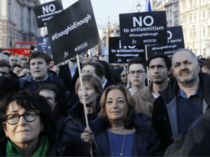 Members of the Jewish community hold a protest against Britain's opposition Labour party l