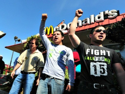 Protesters in front of a McDonald's in South L.A. where fast-food workers and their s