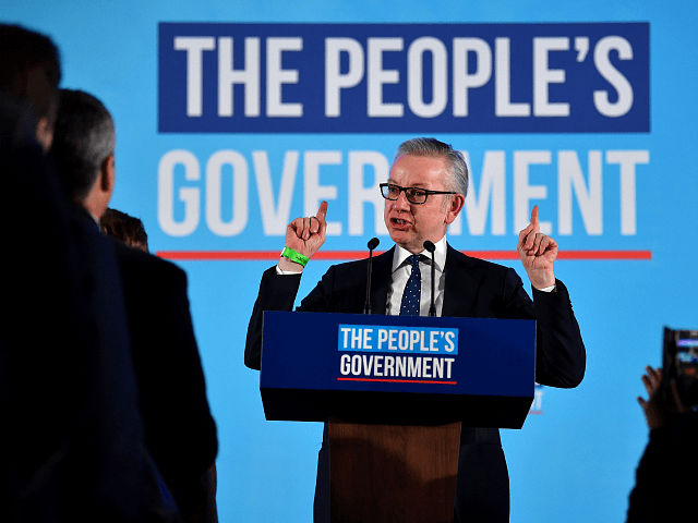 Conservative MP Michael Gove speaks during a Conservative Party campaign event to celebrat