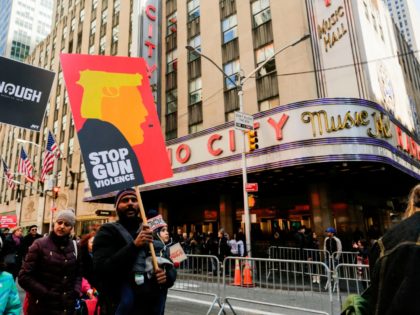 People take part in the March for Our Lives in New York on March 24, 2018. Galvanized by a massacre at a Florida high school, hundreds of thousands of Americans are expected to take to the streets in cities across the United States on Saturday in the biggest protest for …