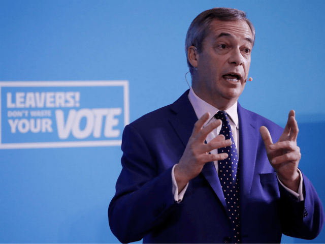 Brexit party leader Nigel Farage speaks at a Brexit Party press conference in central Lond