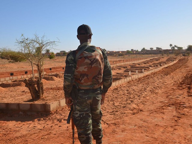 TOPSHOT - A Niger soldier looks at the graves of the soldiers killed before the arrival of