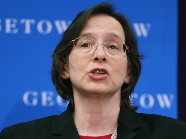 WASHINGTON, DC - APRIL 21: Deputy Assistant Attorney General Pamela Karlan of U.S. Justice Department Civil Rights Division participates in a panel discusson titled "The Next Generation's Human Rights Challenges" at the Gewirz Student Center on the campus of the Georgetown University Law Center April 21, 2014 in Washington, DC. …