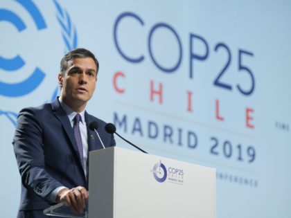 MADRID, SPAIN - DECEMBER 02: Spanish Prime Minister Pedro Sanchez speaks at the opening day of the UNFCCC COP25 climate conference on December 2, 2019 in Madrid, Spain. The conference brings together world leaders, climate activists, NGOs, indigenous people and others together for two weeks in an effort to focus …
