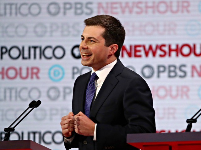 LOS ANGELES, CALIFORNIA - DECEMBER 19: Democratic presidential candidate South Bend, Indiana Mayor Pete Buttigieg speaks during the Democratic presidential primary debate at Loyola Marymount University on December 19, 2019 in Los Angeles, California. Seven candidates out of the crowded field qualified for the 6th and last Democratic presidential primary …
