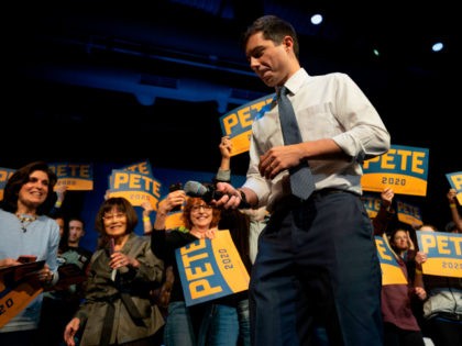 Democratic presidential hopeful Mayor Pete Buttigieg speaks as he kicks off his bus tour with a town hall at the recently renovated Rex Theatre in Manchester, New Hampshire, on November 8, 2019. (Photo by JIM WATSON / AFP) (Photo by JIM WATSON/AFP via Getty Images)