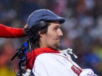 BOSTON, MA - OCTOBER 1: Former Boston College Eagles baseball player and creator of the Ice Bucket Challenge Pete Frates takes part in pregame ceremonies honoring David Ortiz #34 of the Boston Red Sox at Fenway Park on October 1, 2016 in Boston, Massachusetts. The Blue Jays won 4-3. (Photo …