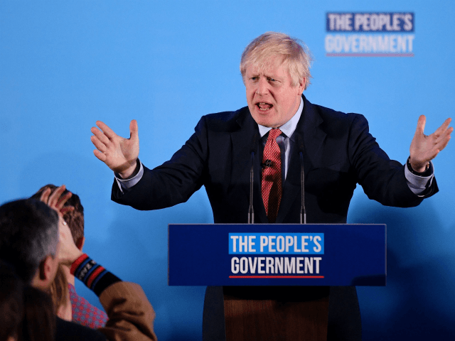 Britain's Prime Minister and leader of the Conservative Party, Boris Johnson speaks during a campaign event to celebrate the result of the General Election, in central London on December 13, 2019. - Prime Minister Boris Johnson on Friday hailed a political "earthquake" after securing a sweeping election win, which clears …