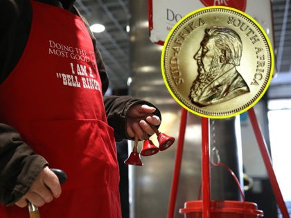 SAN FRANCISCO, CALIFORNIA - DECEMBER 03: Salvation Army volunteer bell ringer San Arnold rings bells as he solicits donations at the Powell Street Bay Area Rapid Transit (BART) station on December 03, 2019 in San Francisco, California. The Salvation Army kicked off the Red Kettle "Partners for Change" campaign inside …
